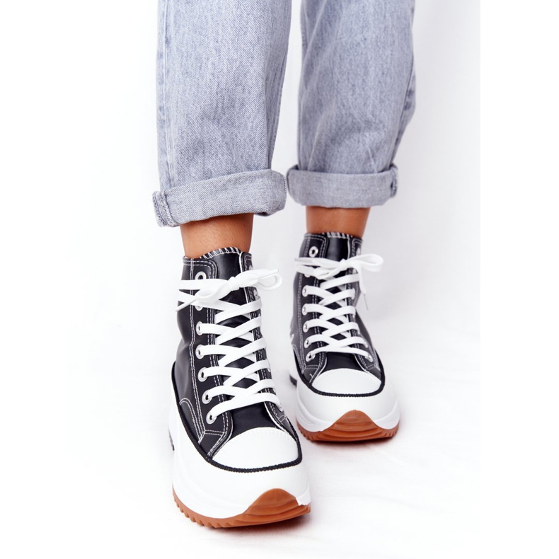 PS1 Adidași din piele pe platforma Coachella neagră alb negru 1