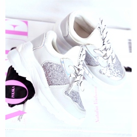 FRROCK Pantofi sport pentru copii cu brocart argintiu Matylda alb gri 2