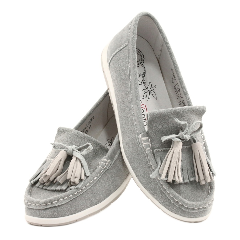 Evento Mocasini de damă, piele de antilopă cu franjuri, batist gri 3 Evento Mocasini de damă, piele de antilopă cu franjuri, batist gri 3