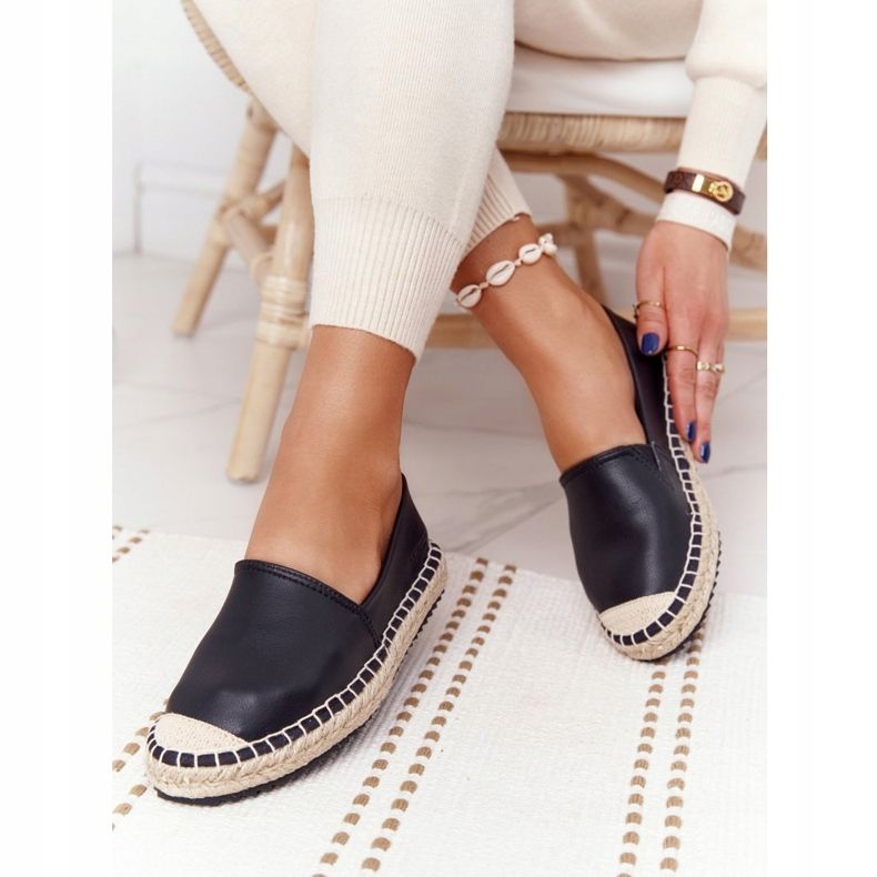 Espadrile din piele pe talpă împletită Big Star HH274505 Negru 2