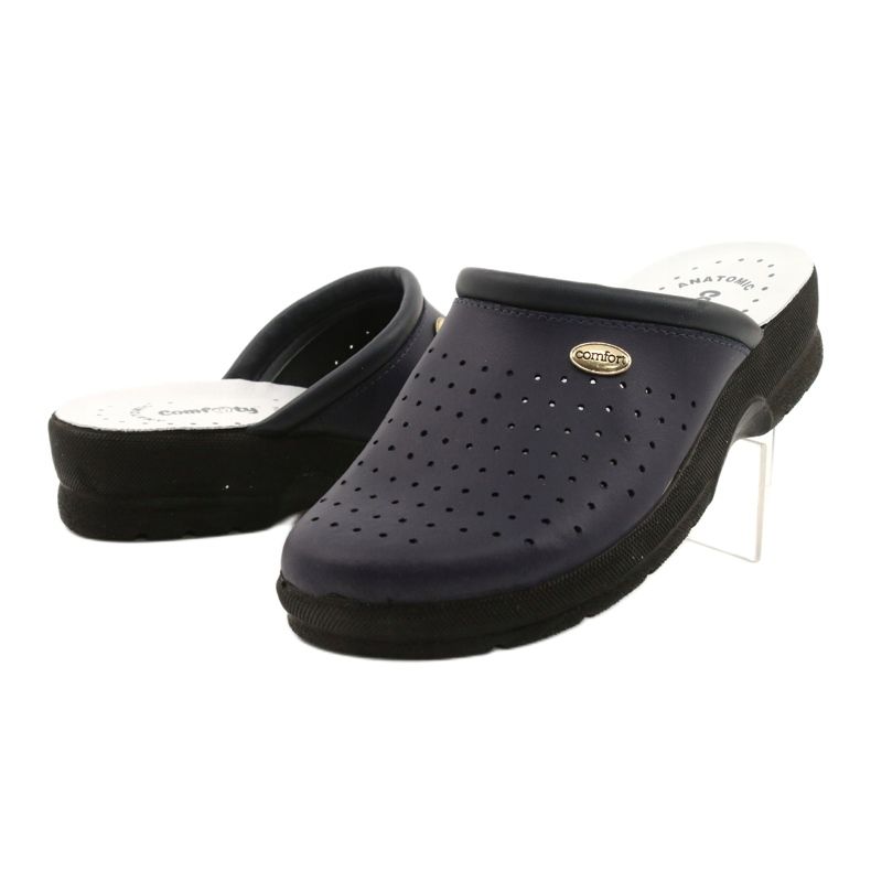 Papuci din piele Comfooty Alessia Blue Navy albastru 2