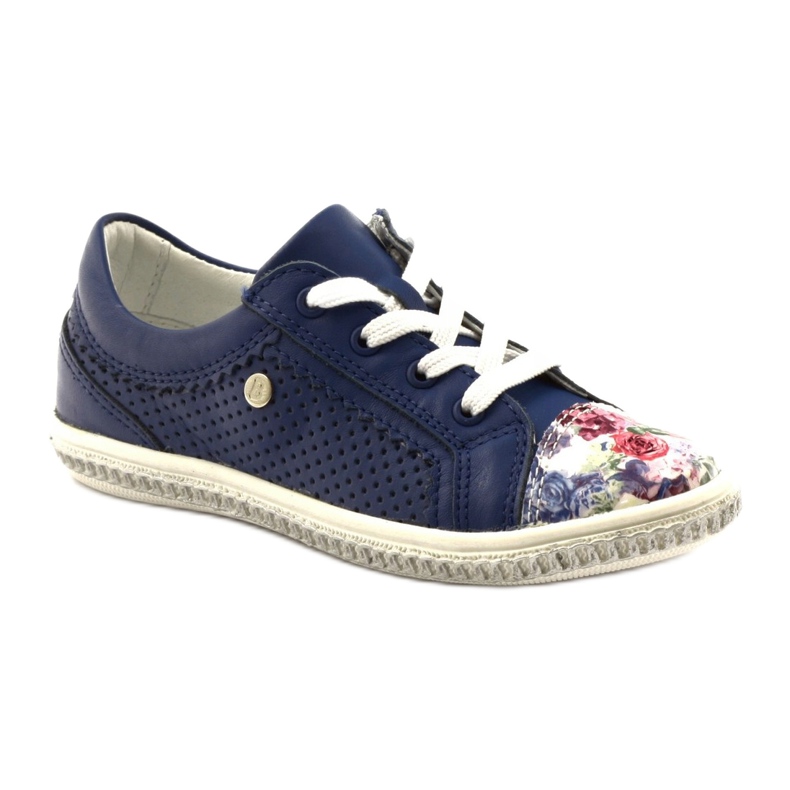 Pantofi de piele albastru bleumarin cu flori 85524 Bartek 1