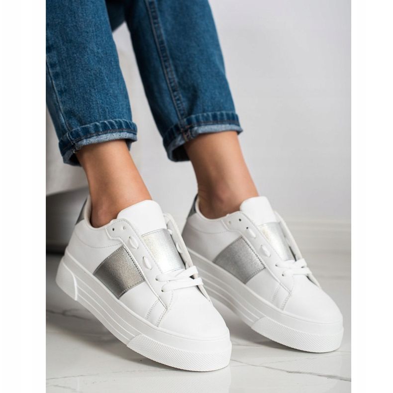 SHELOVET Adidași cu piele ecologică pe platformă alb 1