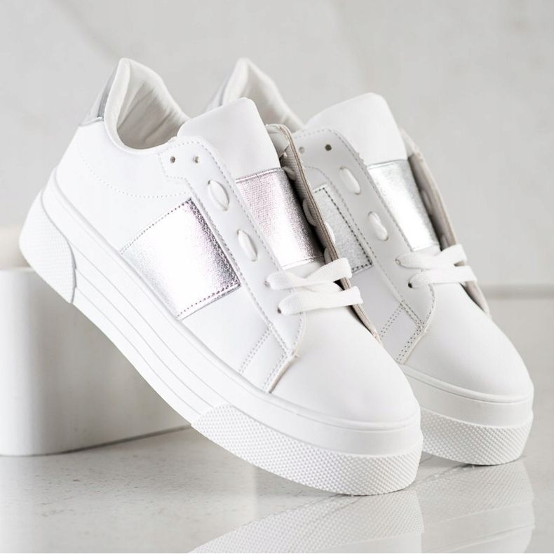 SHELOVET Adidași cu piele ecologică pe platformă alb 2
