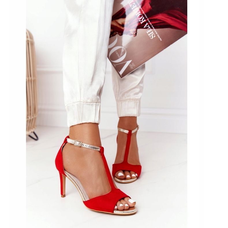 S.Barski Sandale pe Szpilce S. Bararski 280-58 Roșu-Auriu de aur 2