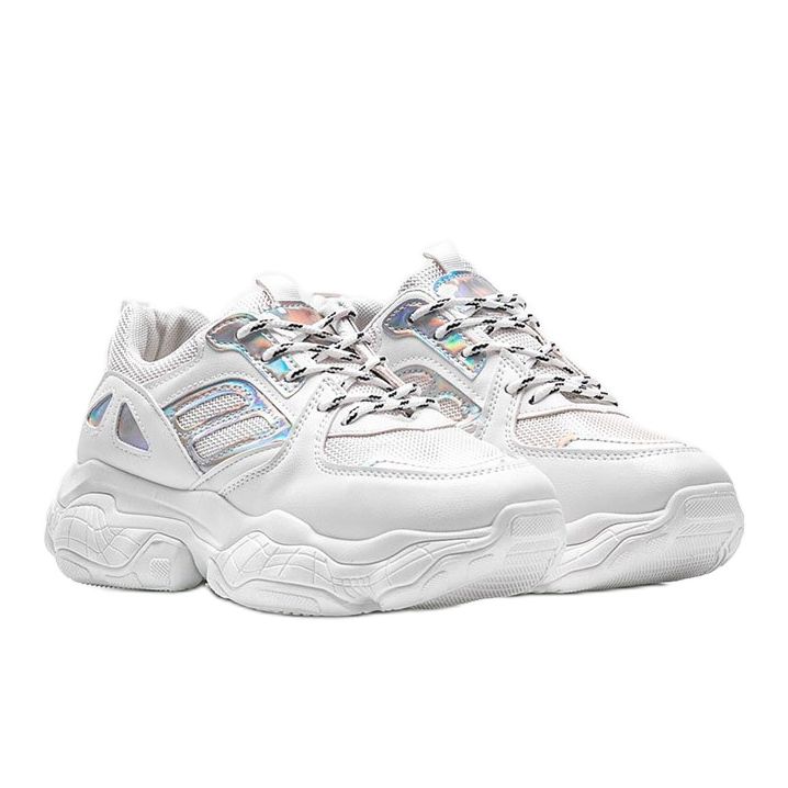 Adidași albi și argintii pe talpă groasă Annette 1