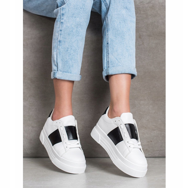 SHELOVET Adidași cu piele ecologică pe platformă alb 1