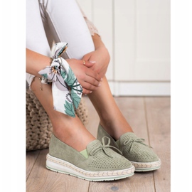 SHELOVET Mocasini ajurati pe platforma verde 2