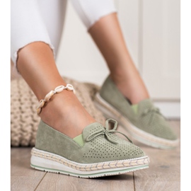 SHELOVET Mocasini ajurati pe platforma verde 1