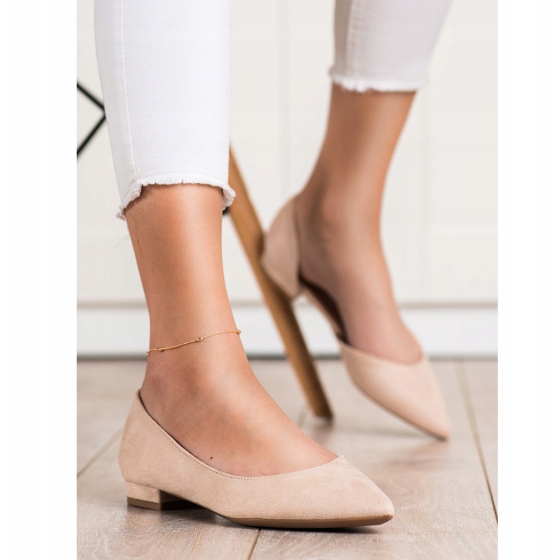 Lovery Balerini din piele de căprioară cu decupaj bej 1 Lovery Balerini din piele de căprioară cu decupaj bej 1