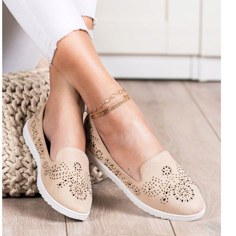 Renda Domnii din piele de căprioară cu cristale bej 2