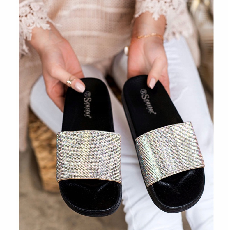 Seastar Papuci Cu Cristale negru argint 1