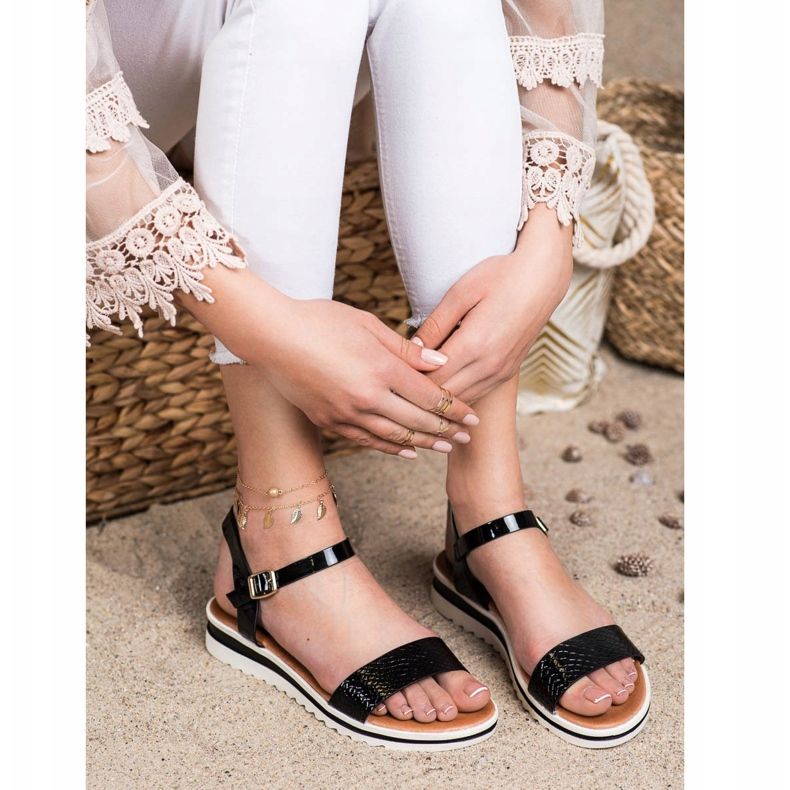 Weide Sandale lăcuite casual negru 2