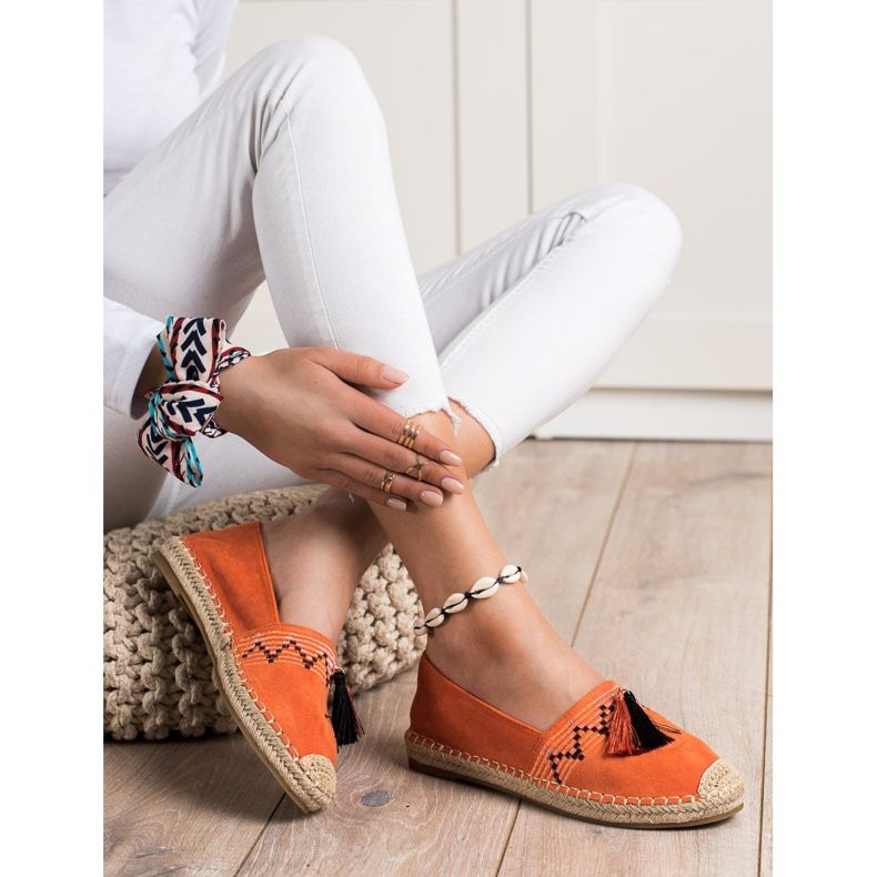 Best Shoes Espadrile la modă cu ornamente portocale 1