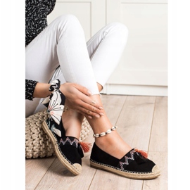 Best Shoes Espadrile la modă cu ornamente negru 1