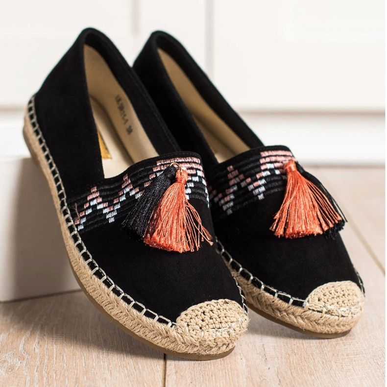 Best Shoes Espadrile la modă cu ornamente negru 2