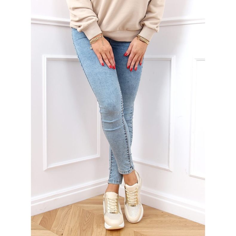 Pantofi sport pe o pană ascunsă bej și auriu RQ288 Bej de aur 2 Pantofi sport pe o pană ascunsă bej și auriu RQ288 Bej de aur 2