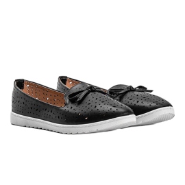 Mocasini negri cu finisaj ajurat Madalyne negru 1