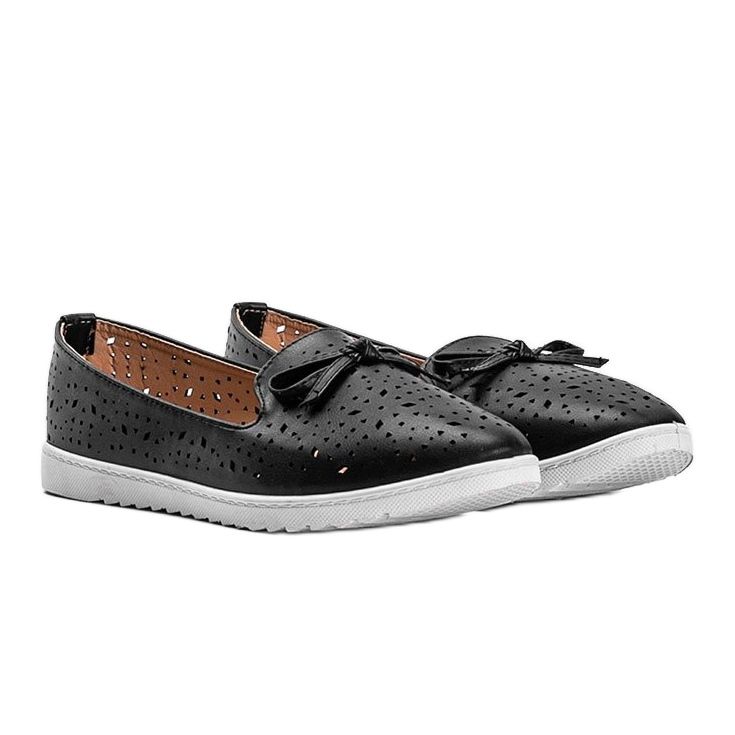 Mocasini negri cu finisaj ajurat Madalyne negru 1