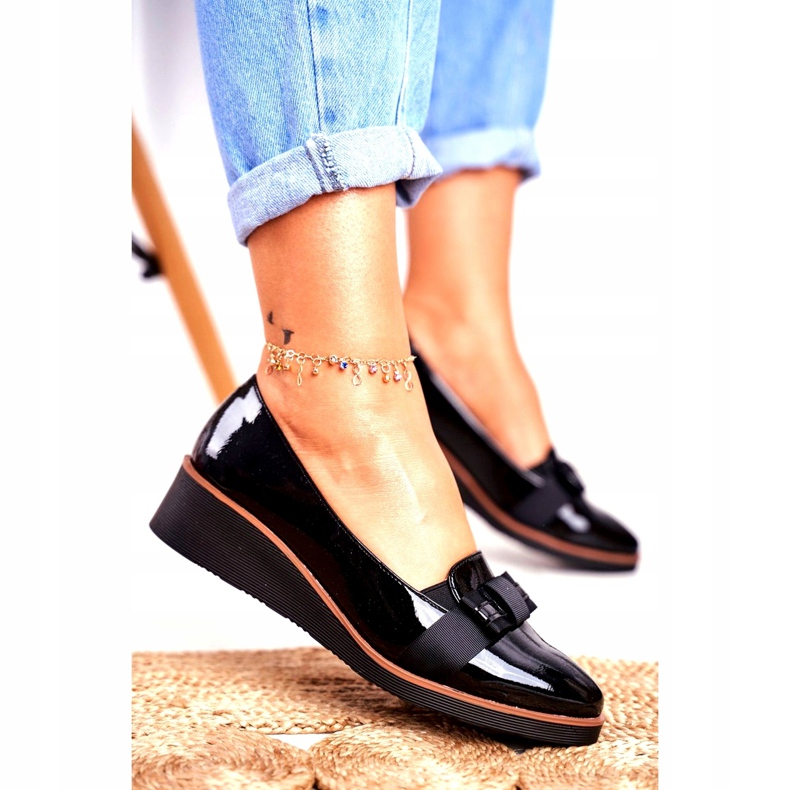 Vinceza Broguri de damă pe pene lăcuite negre Milona negru 3