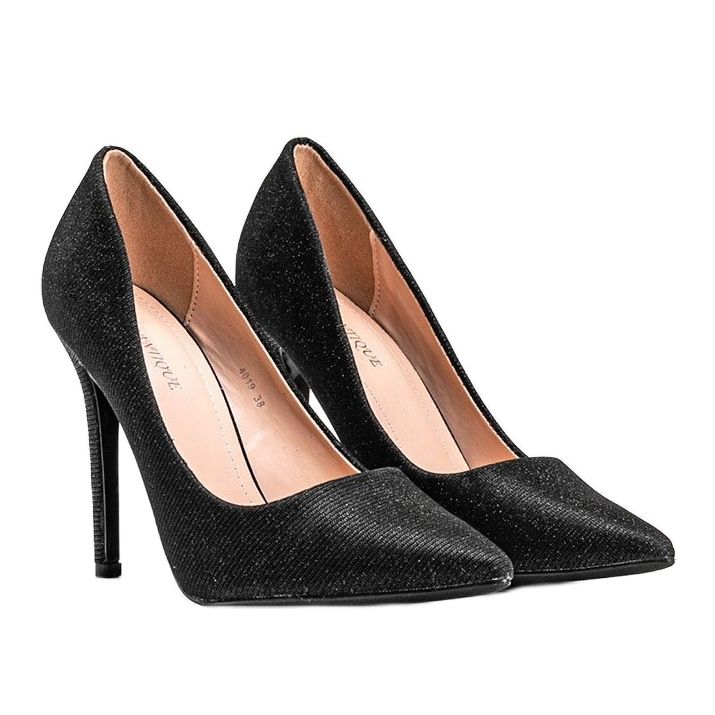 Pompe negre strălucitoare pe tocul stiletto al lui Lily negru 1