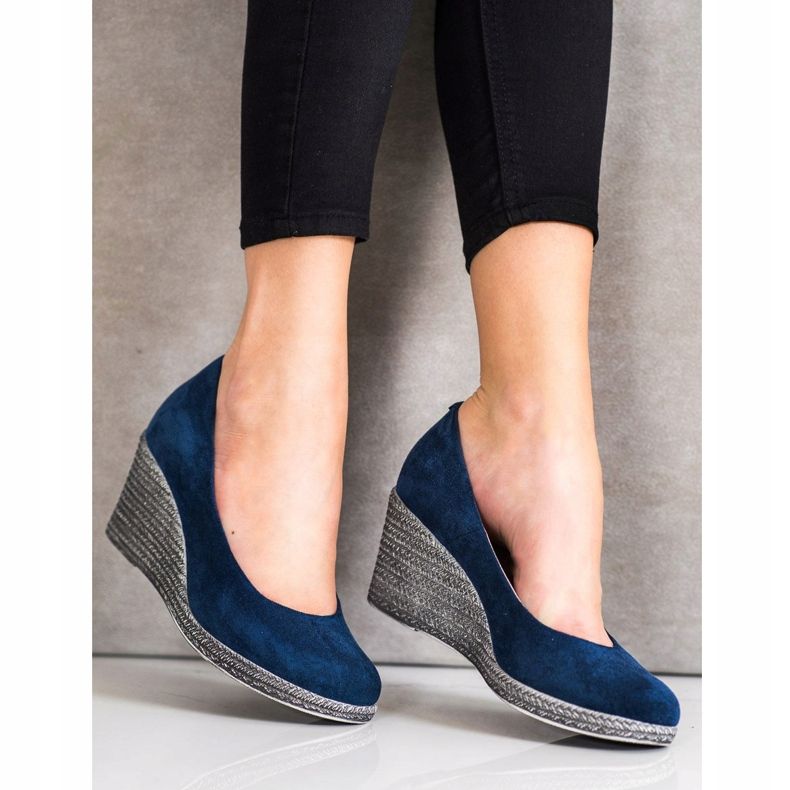 Pompele din piele de căprioară VINCEZA albastru 2