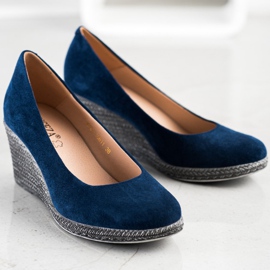 Pompele din piele de căprioară VINCEZA albastru 1