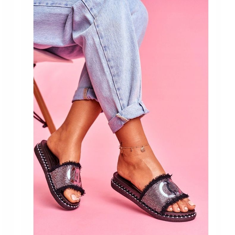 PS1 Flip-flops cu cristale pe platforma Black Candy Man negru 1