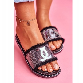 PS1 Flip-flops cu cristale pe platforma Black Candy Man negru 3