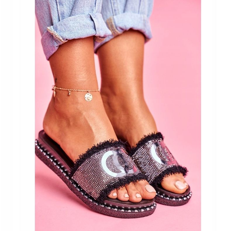 PS1 Flip-flops cu cristale pe platforma Black Candy Man negru 2