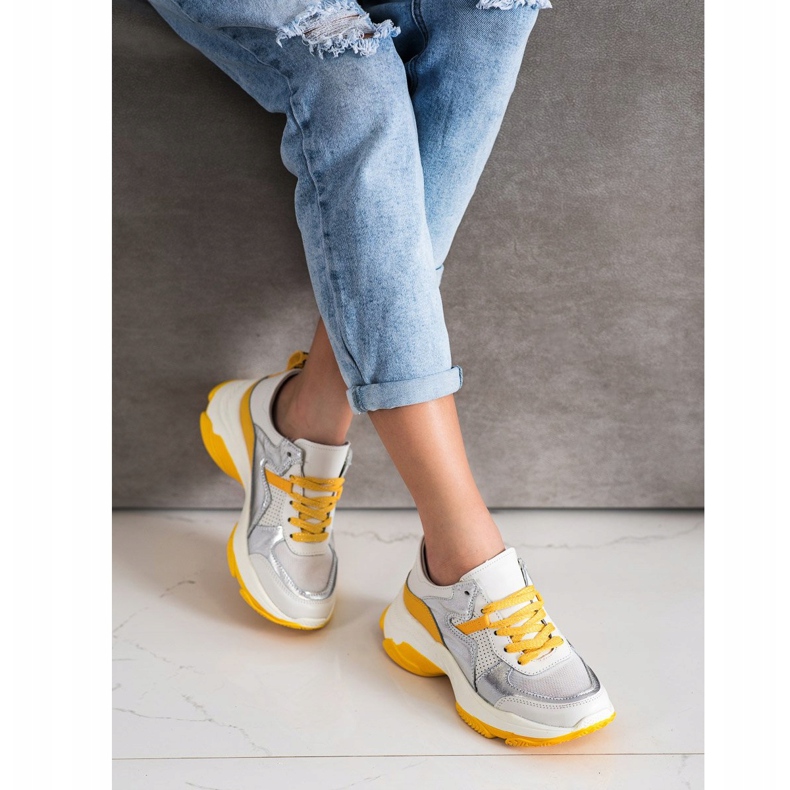 Goodin Adidași din piele cu inserții argintii alb multicolor 1