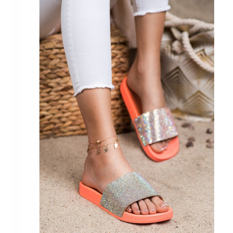 Seastar Papuci Cu Cristale portocale argint 1