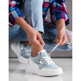 SHELOVET Adidași eleganți din piele de căprioară alb albastru 2