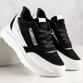 SHELOVET Adidași eleganți din piele de căprioară alb negru 1