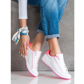 SHELOVET Adidași low-top cu piele ecologică alb roz 1