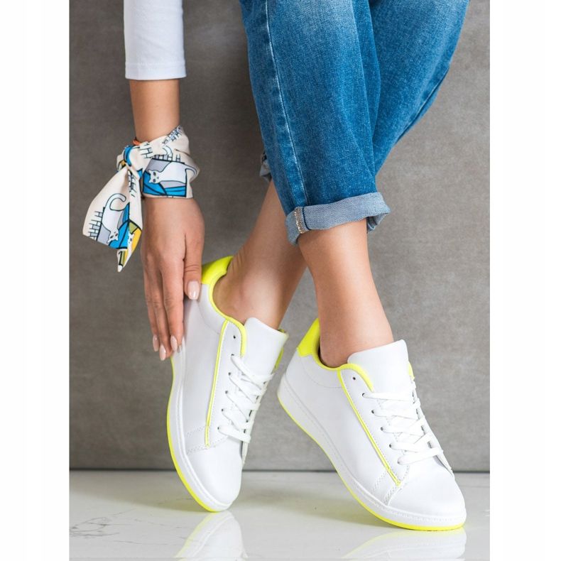 SHELOVET Adidași low-top cu piele ecologică alb galben 1