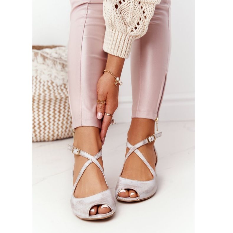 Sandale cu toc înalt din piele Maciejka 04509-45 bej-auriu de aur 2