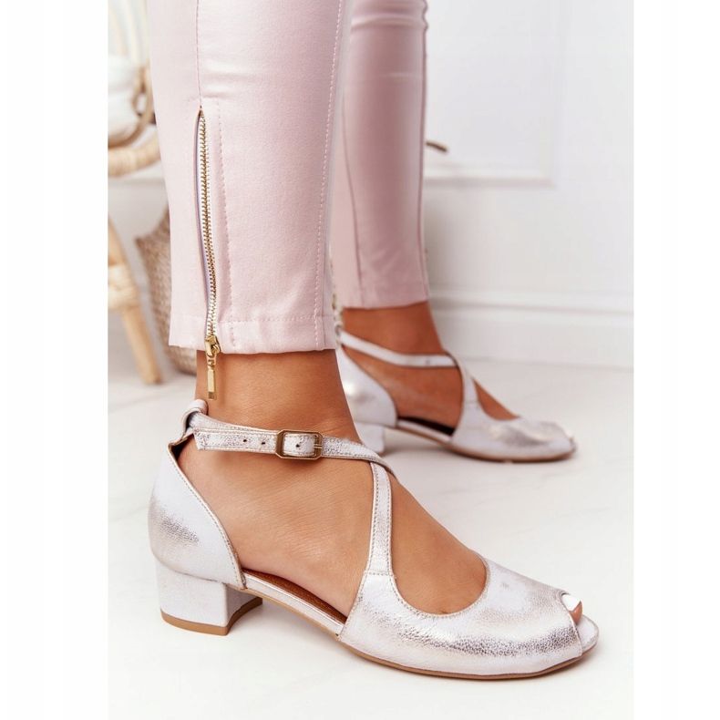 Sandale cu toc înalt din piele Maciejka 04509-45 bej-auriu de aur 1