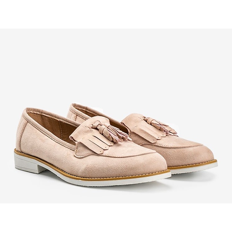 Pantofi din piele intoarsa bej cu franjuri Lorena 1