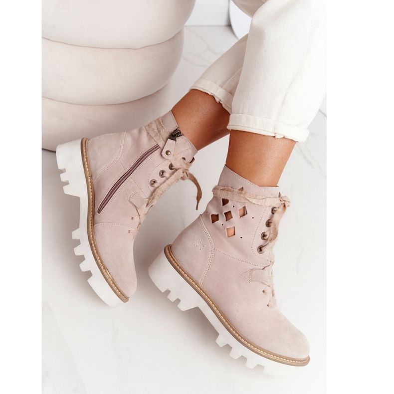 Cizme deschise din piele de căprioară Maciejka Bej 05033-04 maro 2