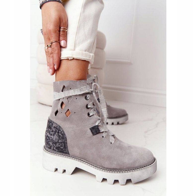 Cizme deschise din piele de căprioară Maciejka Gri 05033-03 multicolor 1