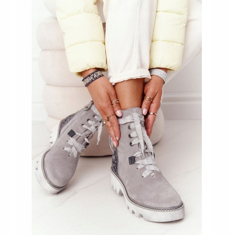 Cizme deschise din piele de căprioară Maciejka Gri 05033-03 multicolor 2