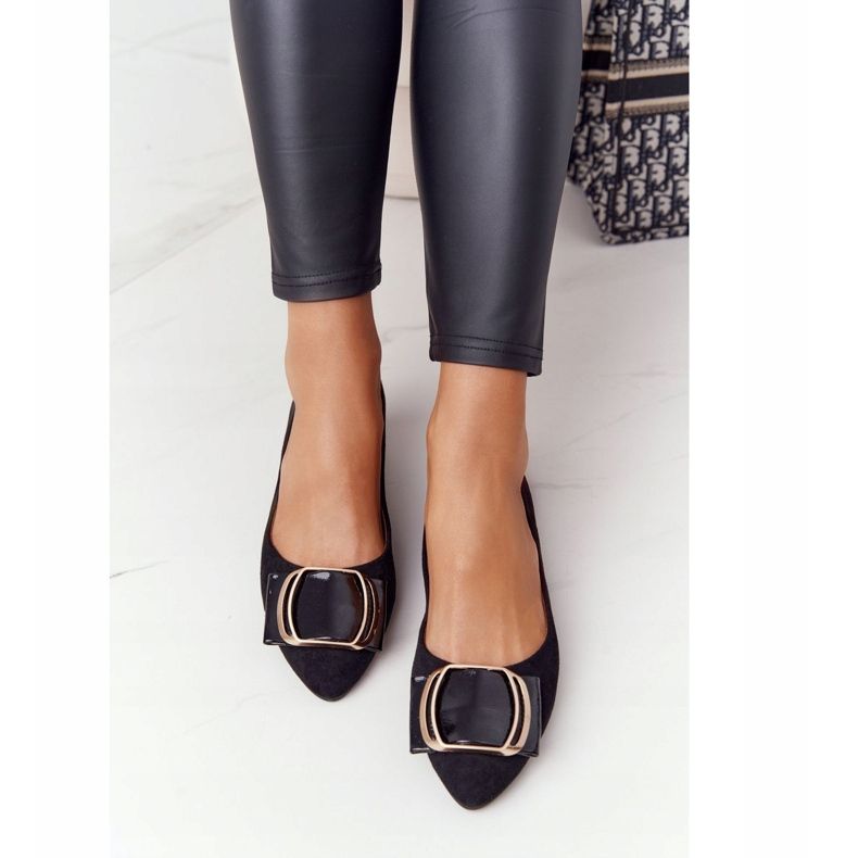 Balerini din piele de căprioară cu cataramă Sergio Leone BL623 ​​Negru 2