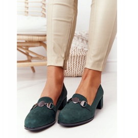 Pompe din piele de căprioară pe toc Sergio Leone PB148 Verde 2