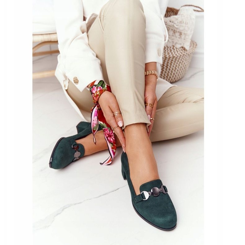 Pompe din piele de căprioară pe toc Sergio Leone PB148 Verde 1