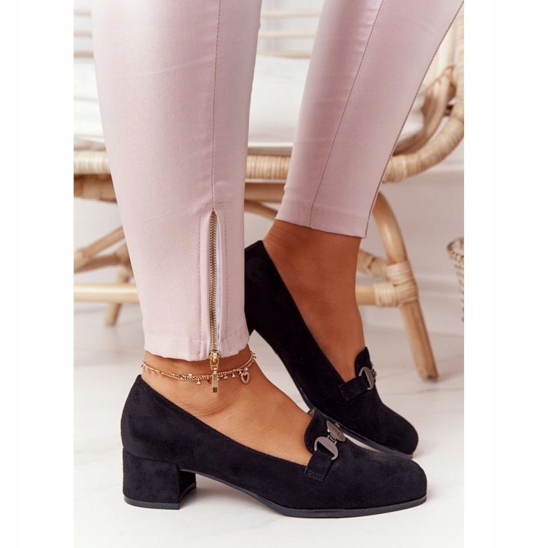 Pompe din piele de căprioară pe toc Sergio Leone PB148 Negru 1