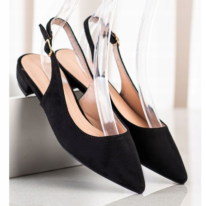 Lovery Sandale din piele de căprioară cu toc deschis negru 1