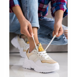 Weide Adidași din piele ecologică cu imprimeu șarpe alb de aur 2