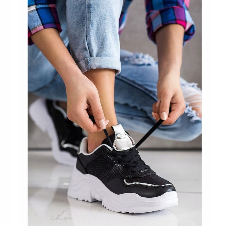 Weide Adidași din piele ecologică cu imprimeu șarpe negru 1