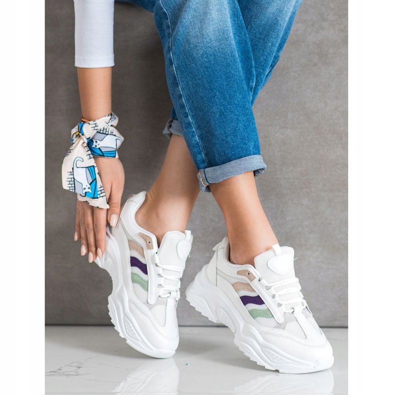 SHELOVET Adidași cu dungi colorate alb 2